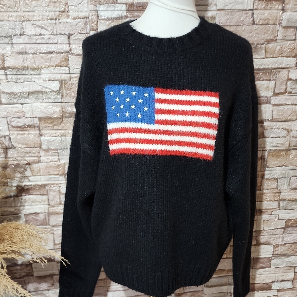 Edikted Black Sweater with American Flag Design Brand New